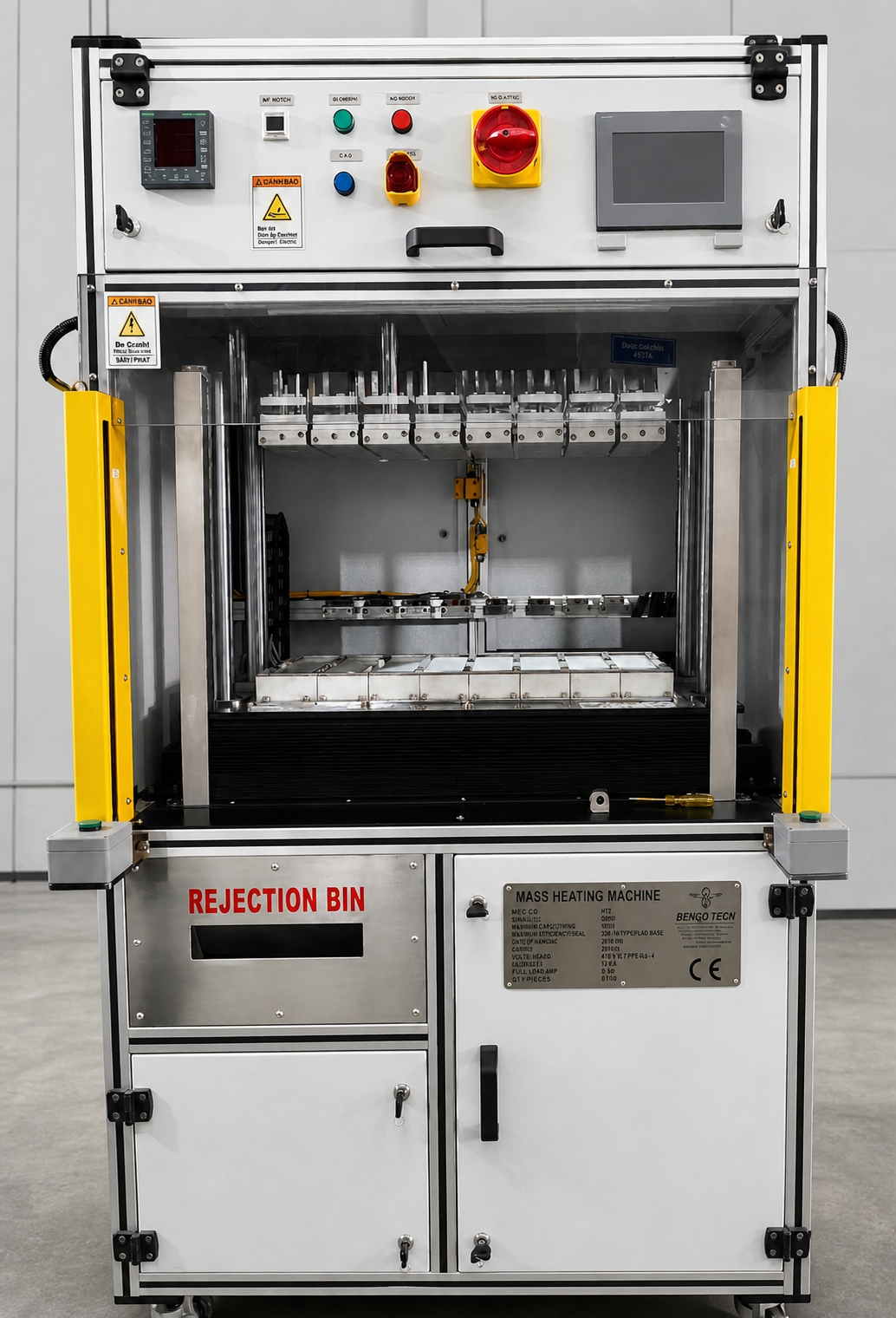 Mass heater for metal parts before rubber moulding