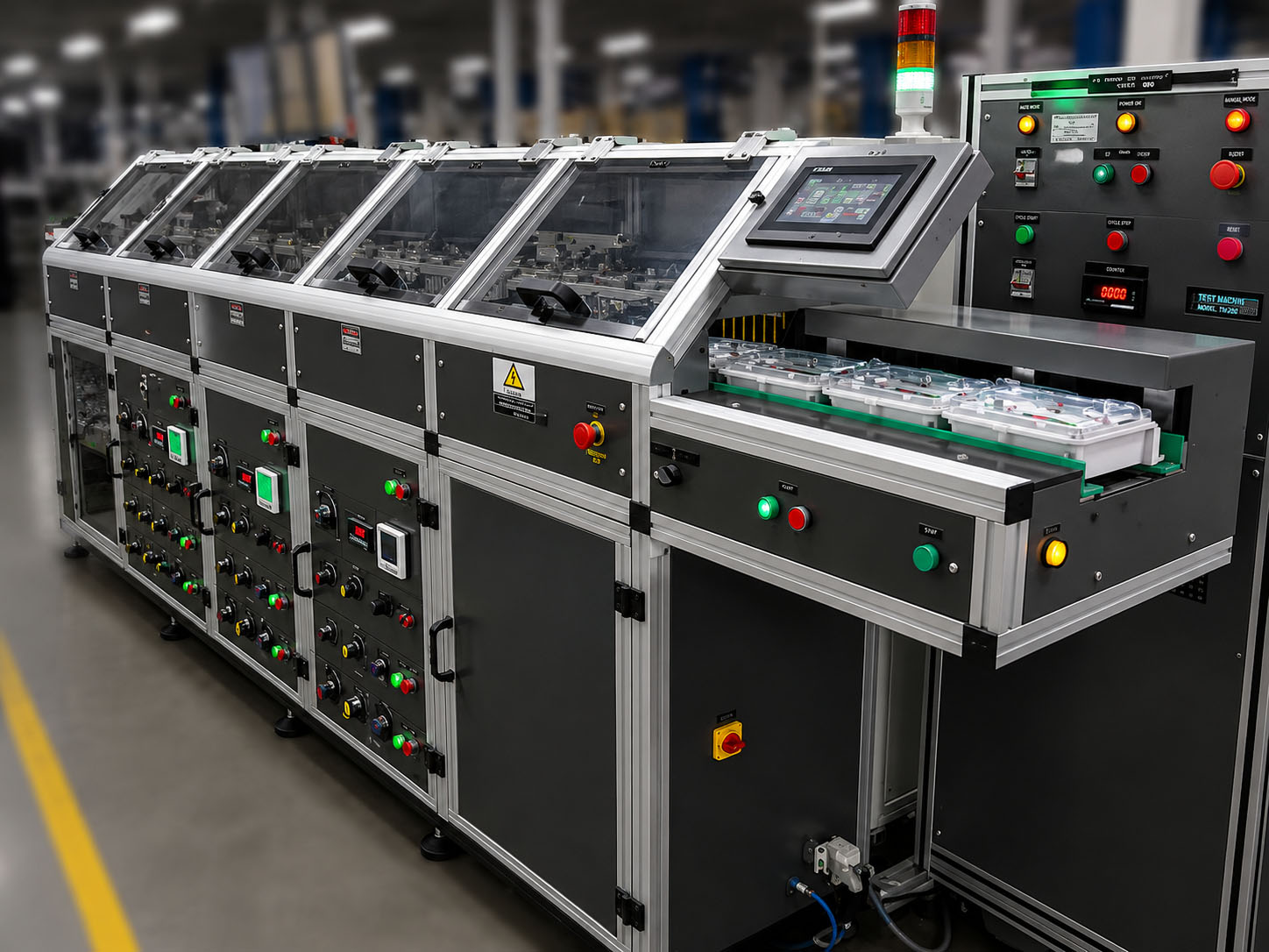 Functional error testing and calibration conveyor line for three phase energy meter